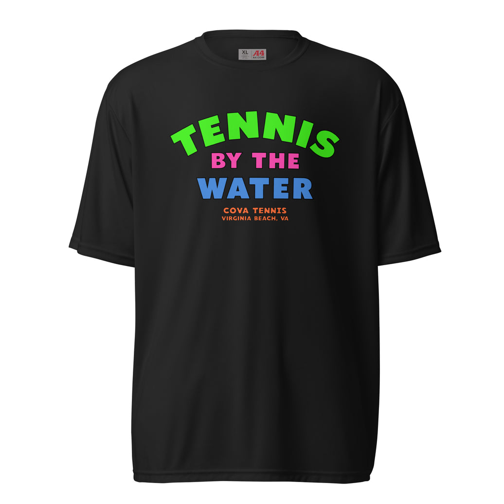 Tennis By The Water Unisex performance crew neck t-shirt by CoVA Tennis