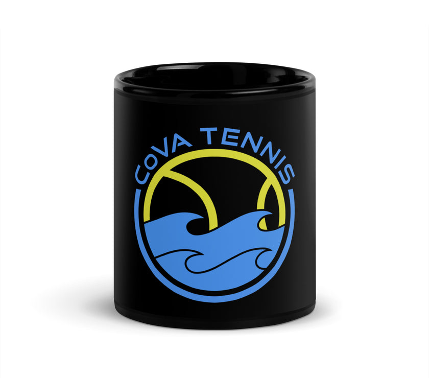 CoVA Tennis Ball & Waves Logo Black Glossy Mug