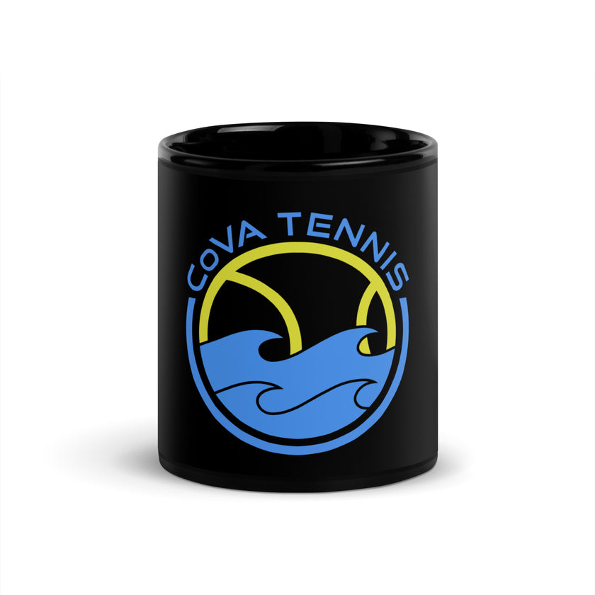 CoVA Tennis Ball & Waves Logo Black Glossy Mug