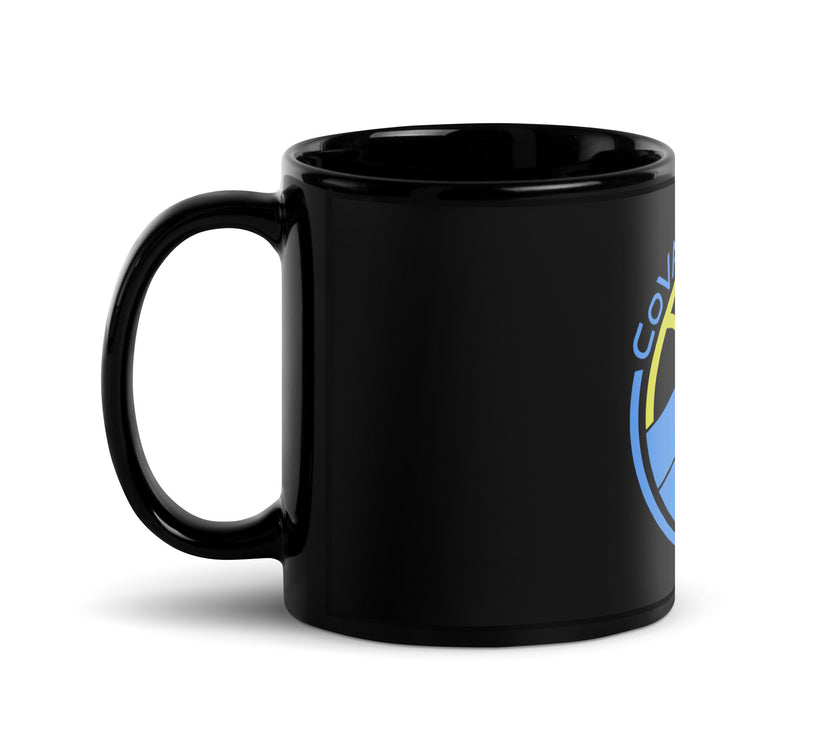 CoVA Tennis Ball & Waves Logo Black Glossy Mug