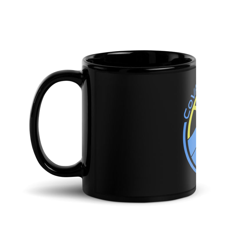 CoVA Tennis Ball & Waves Logo Black Glossy Mug