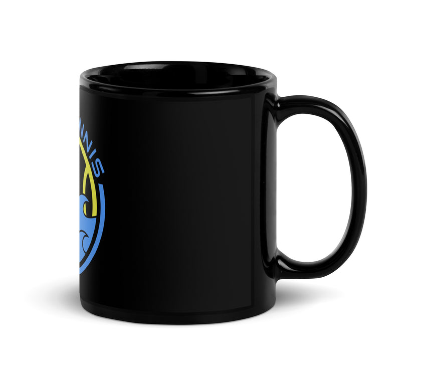 CoVA Tennis Ball & Waves Logo Black Glossy Mug