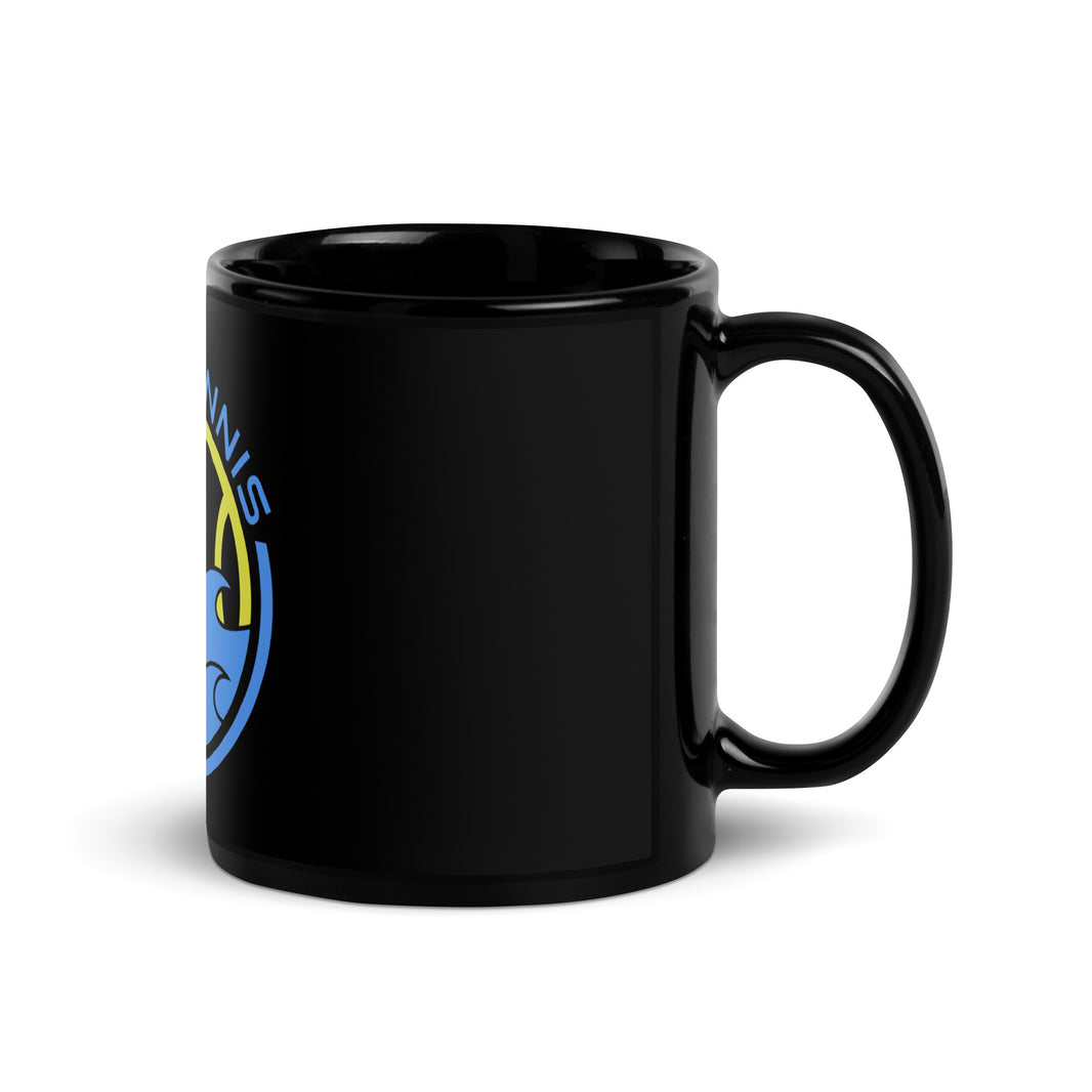 CoVA Tennis Ball & Waves Logo Black Glossy Mug