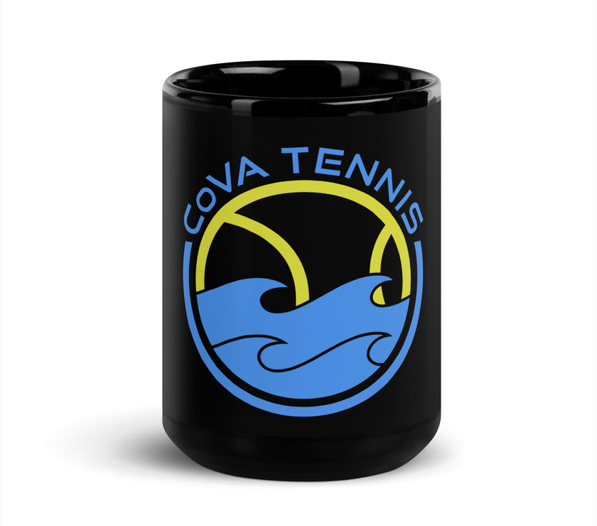 CoVA Tennis Ball & Waves Logo Black Glossy Mug