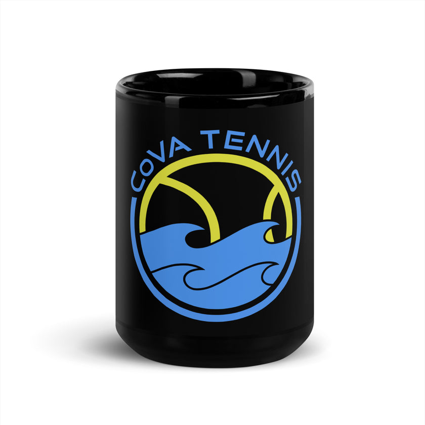 CoVA Tennis Ball & Waves Logo Black Glossy Mug