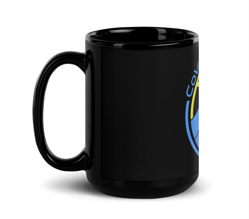 CoVA Tennis Ball & Waves Logo Black Glossy Mug