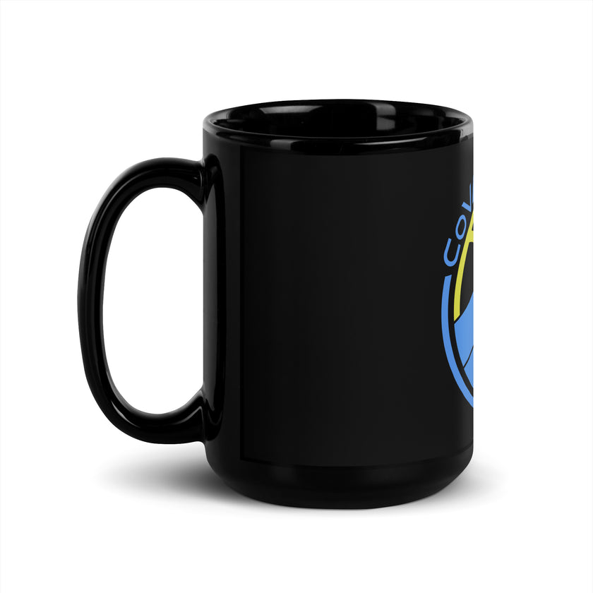 CoVA Tennis Ball & Waves Logo Black Glossy Mug