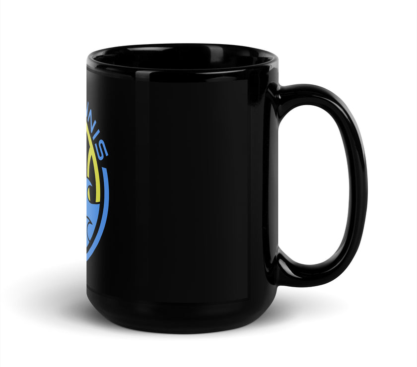 CoVA Tennis Ball & Waves Logo Black Glossy Mug