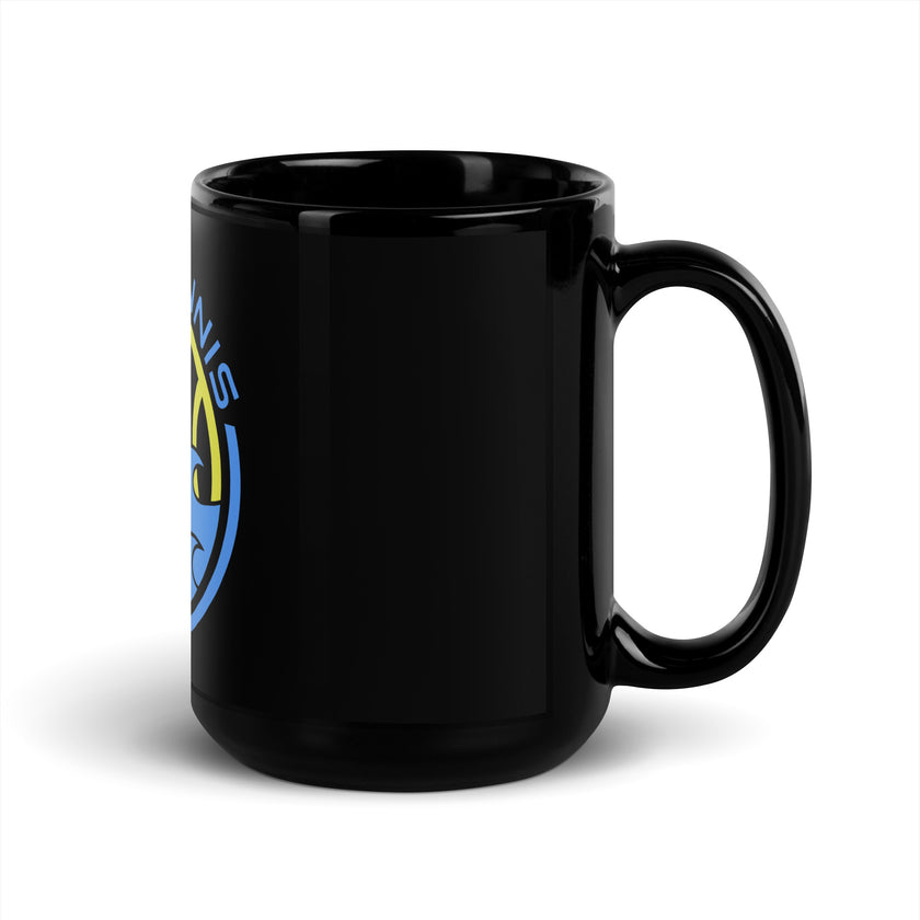 CoVA Tennis Ball & Waves Logo Black Glossy Mug