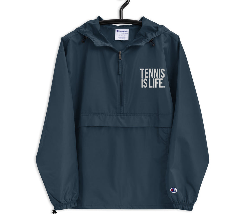 Tennis is Life Embroidered Champion Packable Jacket by CoVA Tennis