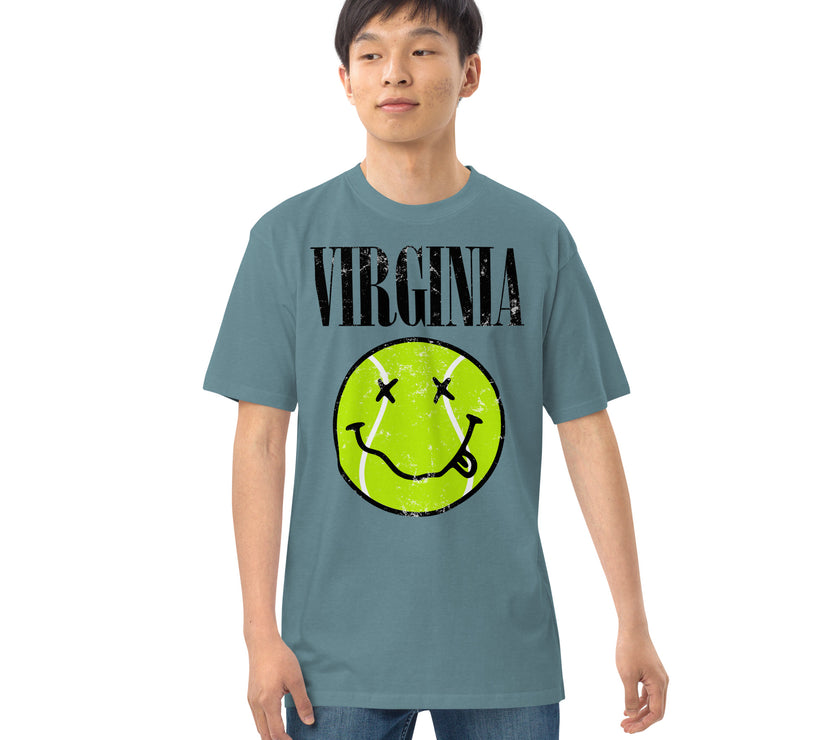 Virginia Smiley Face Tennis Ball by CoVA Tennis Men’s premium heavyweight tee