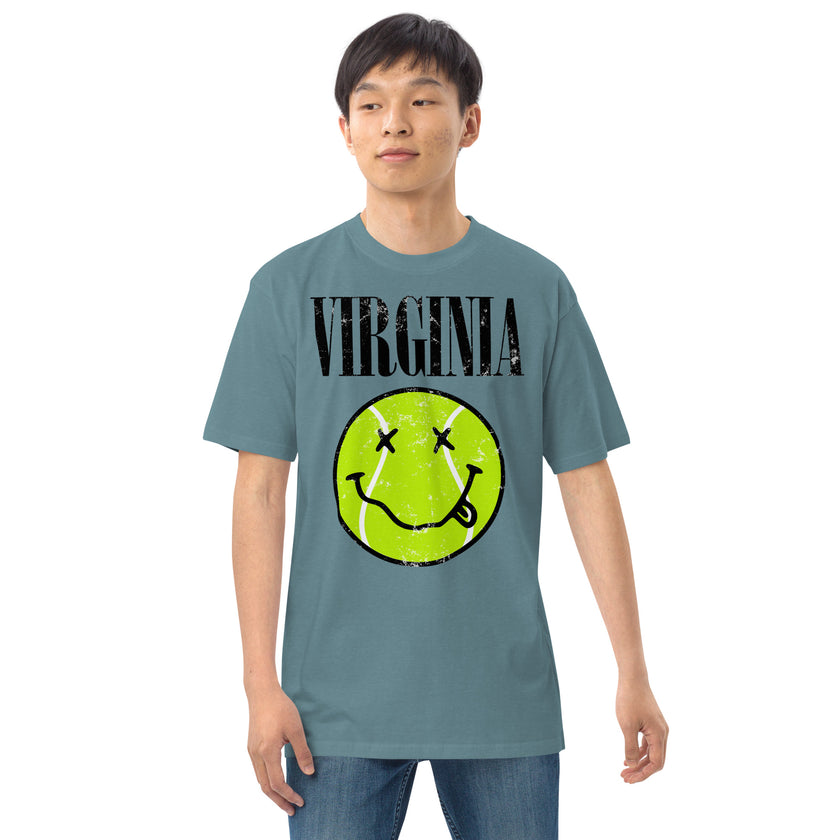 Virginia Smiley Face Tennis Ball by CoVA Tennis Men’s premium heavyweight tee