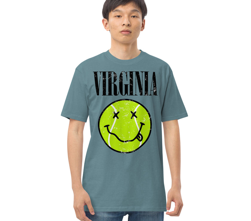 Virginia Smiley Face Tennis Ball by CoVA Tennis Men’s premium heavyweight tee