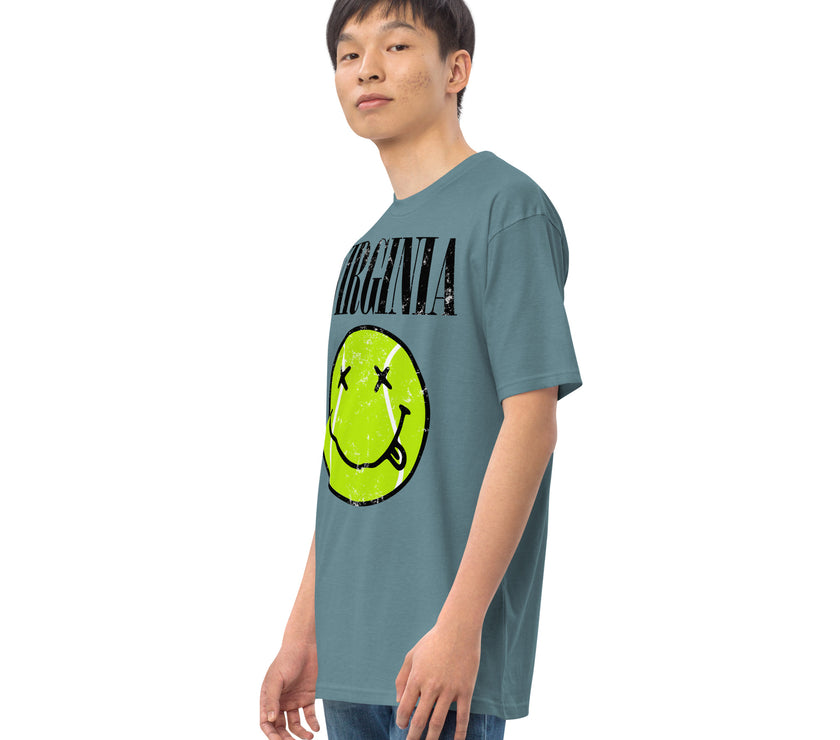 Virginia Smiley Face Tennis Ball by CoVA Tennis Men’s premium heavyweight tee