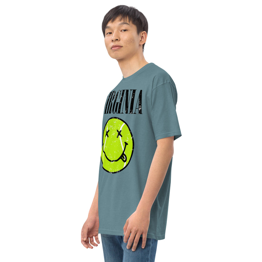 Virginia Smiley Face Tennis Ball by CoVA Tennis Men’s premium heavyweight tee