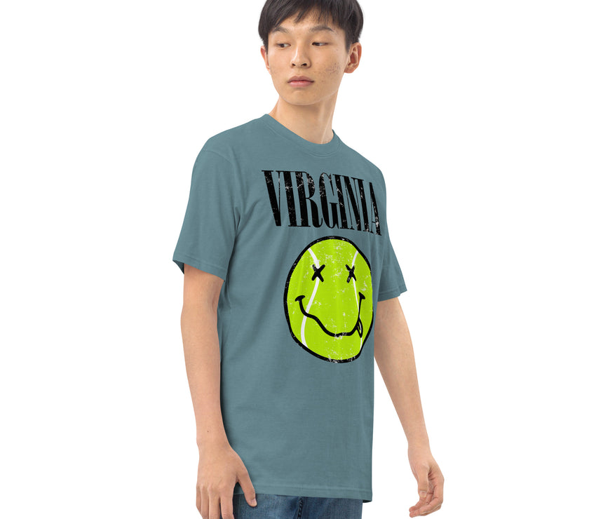 Virginia Smiley Face Tennis Ball by CoVA Tennis Men’s premium heavyweight tee