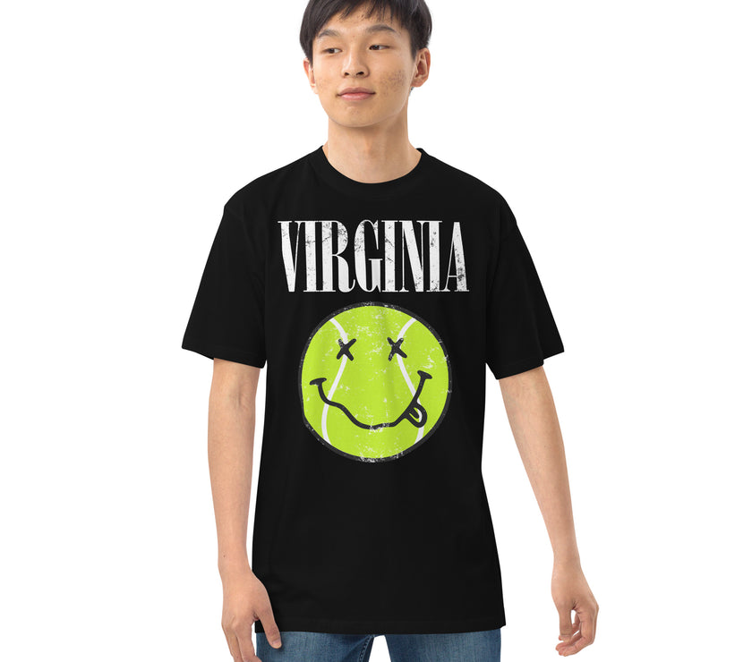 Virginia Smiley Face Tennis Ball by CoVA Tennis Men’s premium heavyweight tee