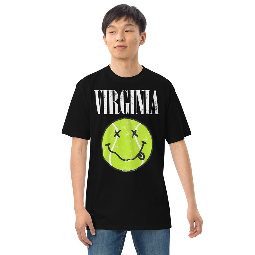 Virginia Smiley Face Tennis Ball by CoVA Tennis Men’s premium heavyweight tee