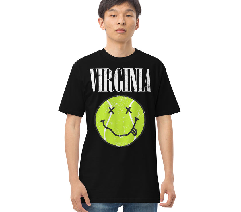 Virginia Smiley Face Tennis Ball by CoVA Tennis Men’s premium heavyweight tee