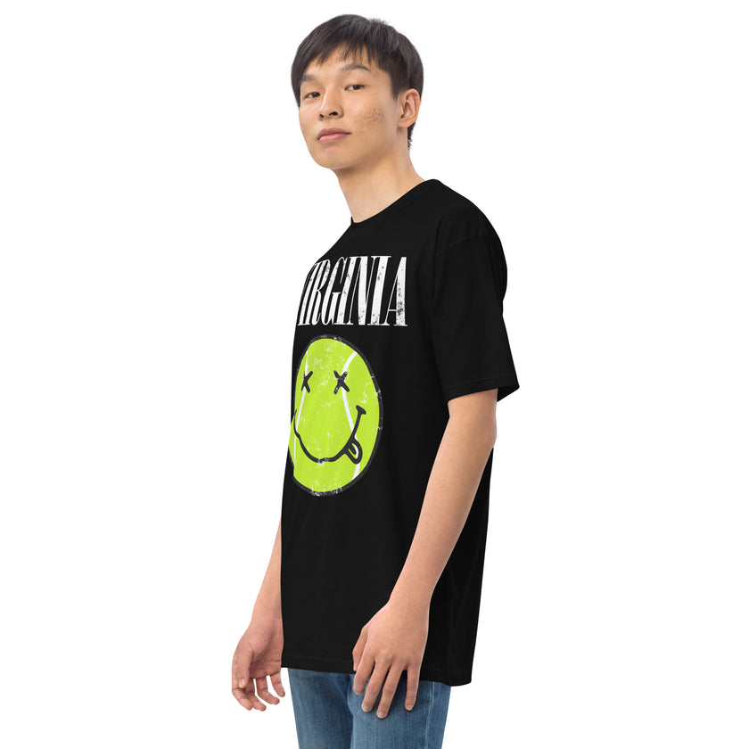 Virginia Smiley Face Tennis Ball by CoVA Tennis Men’s premium heavyweight tee