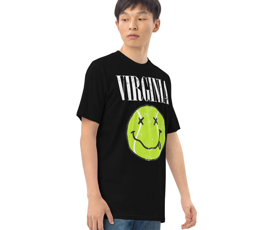 Virginia Smiley Face Tennis Ball by CoVA Tennis Men’s premium heavyweight tee