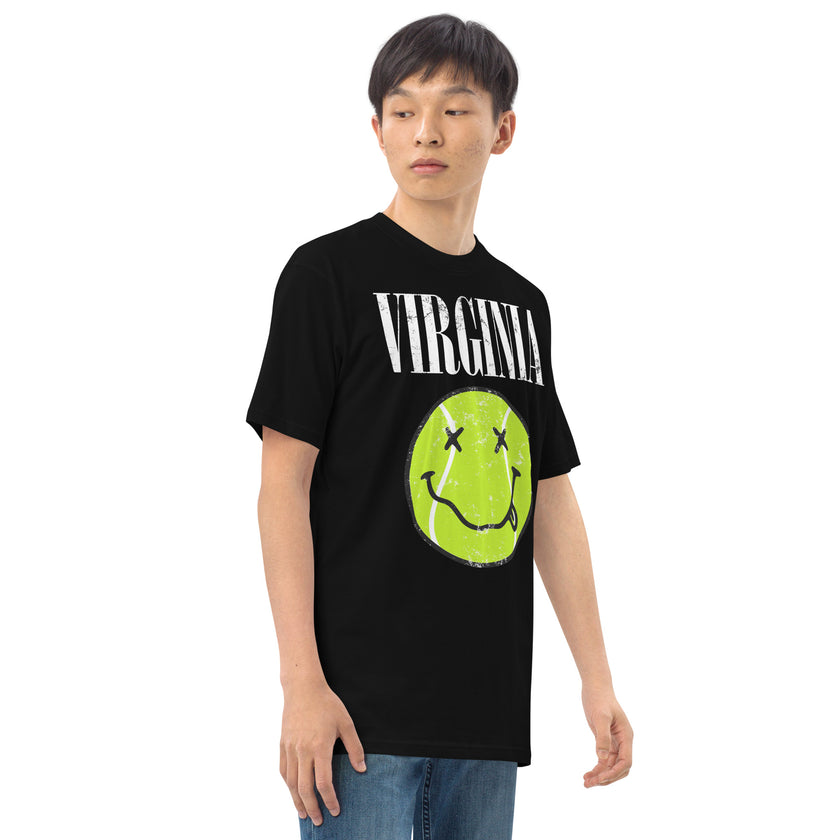 Virginia Smiley Face Tennis Ball by CoVA Tennis Men’s premium heavyweight tee