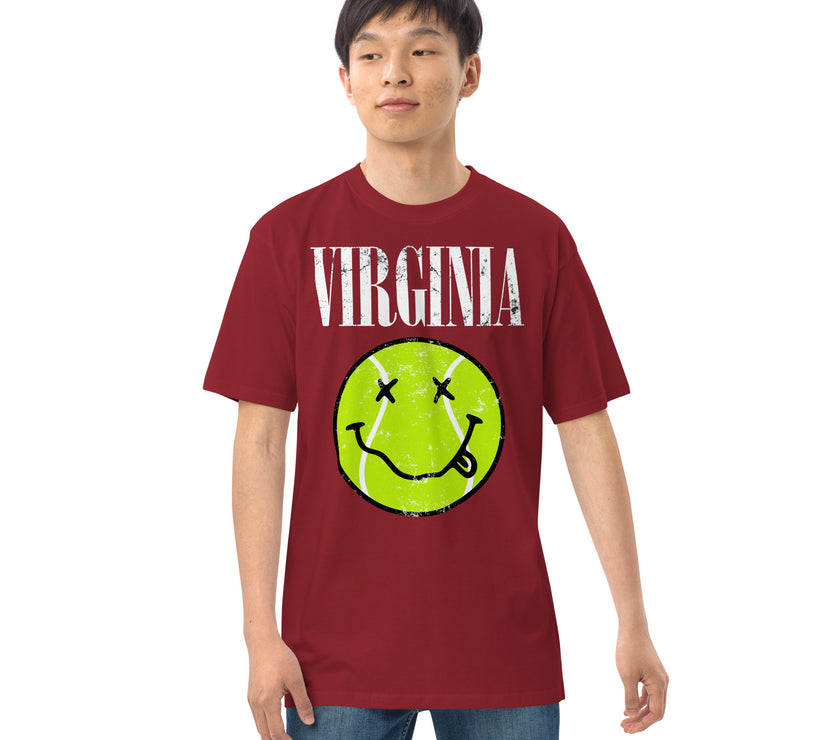 Virginia Smiley Face Tennis Ball by CoVA Tennis Men’s premium heavyweight tee