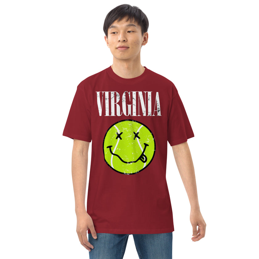 Virginia Smiley Face Tennis Ball by CoVA Tennis Men’s premium heavyweight tee