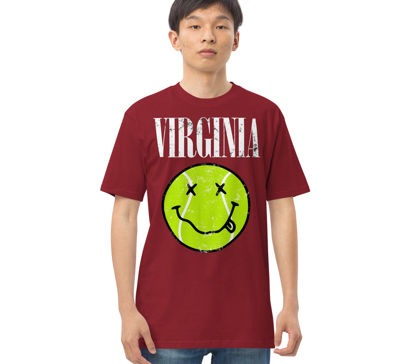 Virginia Smiley Face Tennis Ball by CoVA Tennis Men’s premium heavyweight tee