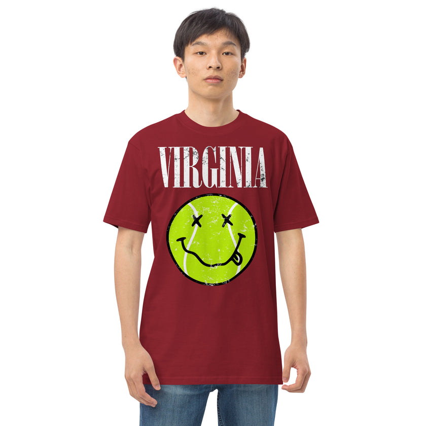 Virginia Smiley Face Tennis Ball by CoVA Tennis Men’s premium heavyweight tee