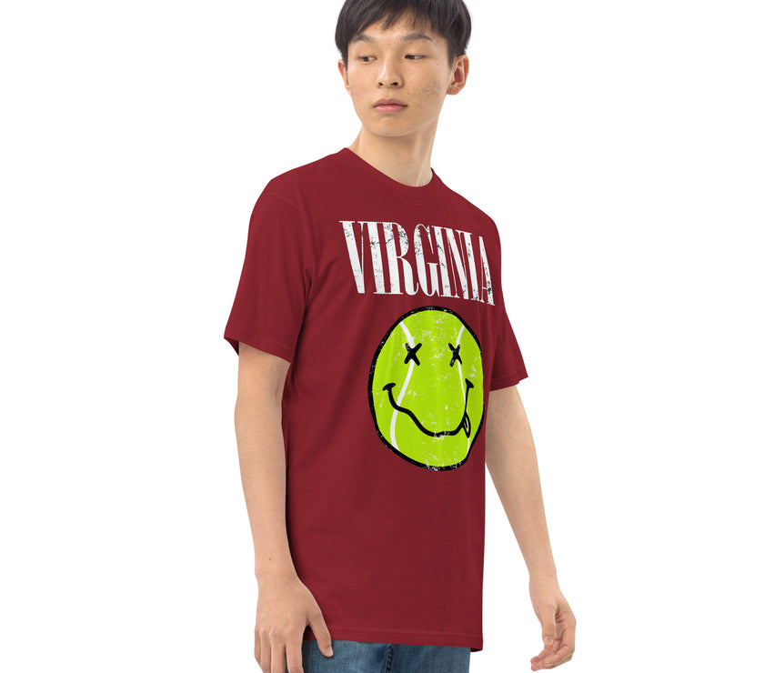 Virginia Smiley Face Tennis Ball by CoVA Tennis Men’s premium heavyweight tee