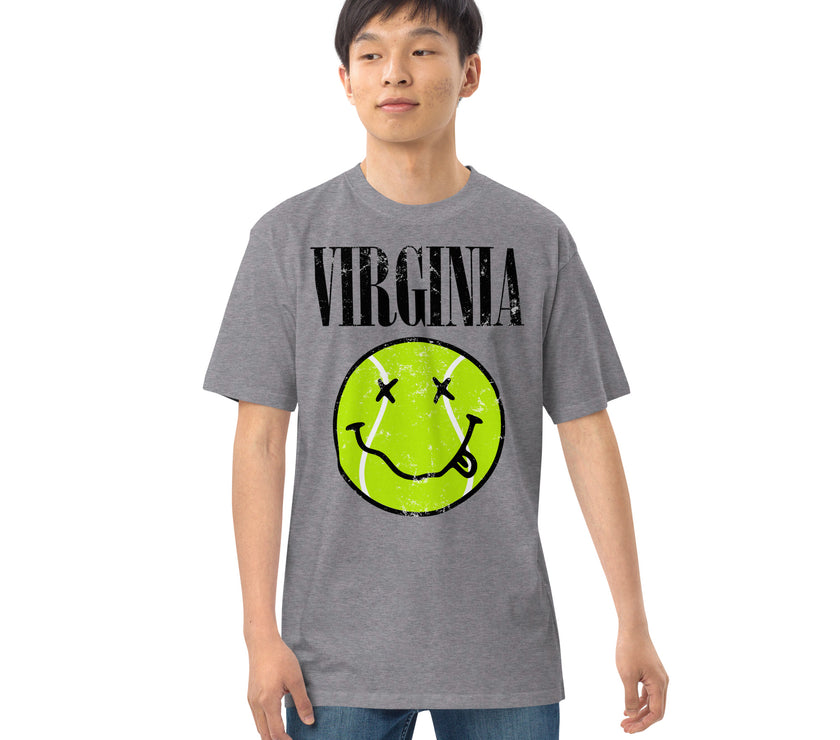 Virginia Smiley Face Tennis Ball by CoVA Tennis Men’s premium heavyweight tee