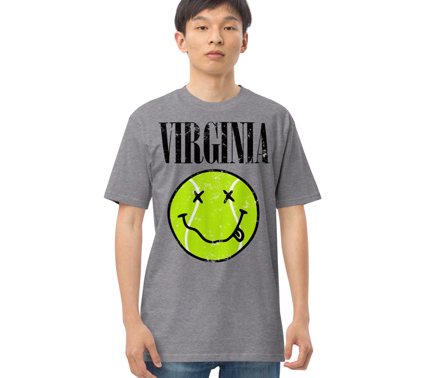 Virginia Smiley Face Tennis Ball by CoVA Tennis Men’s premium heavyweight tee