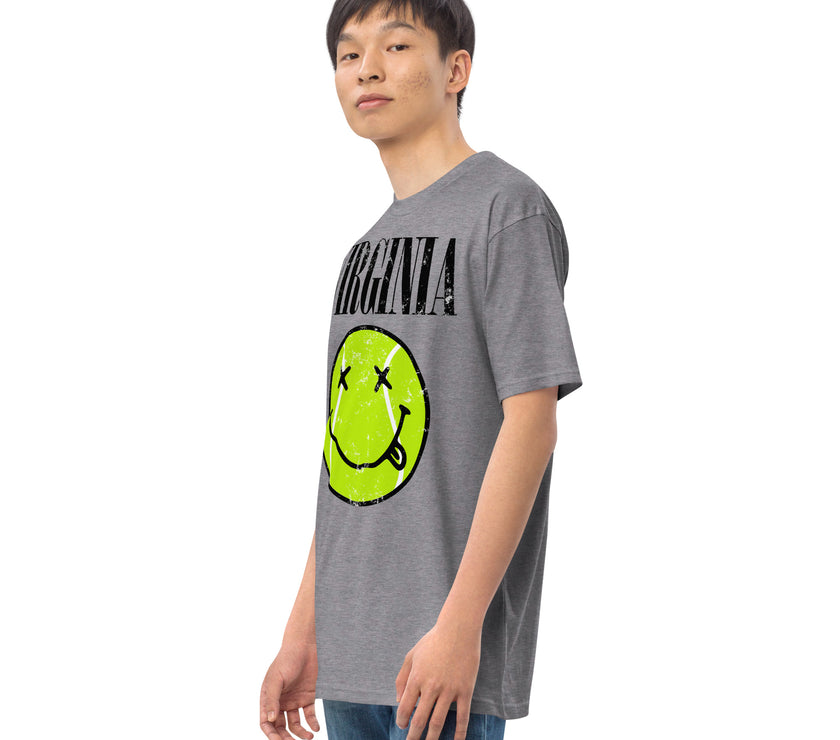 Virginia Smiley Face Tennis Ball by CoVA Tennis Men’s premium heavyweight tee