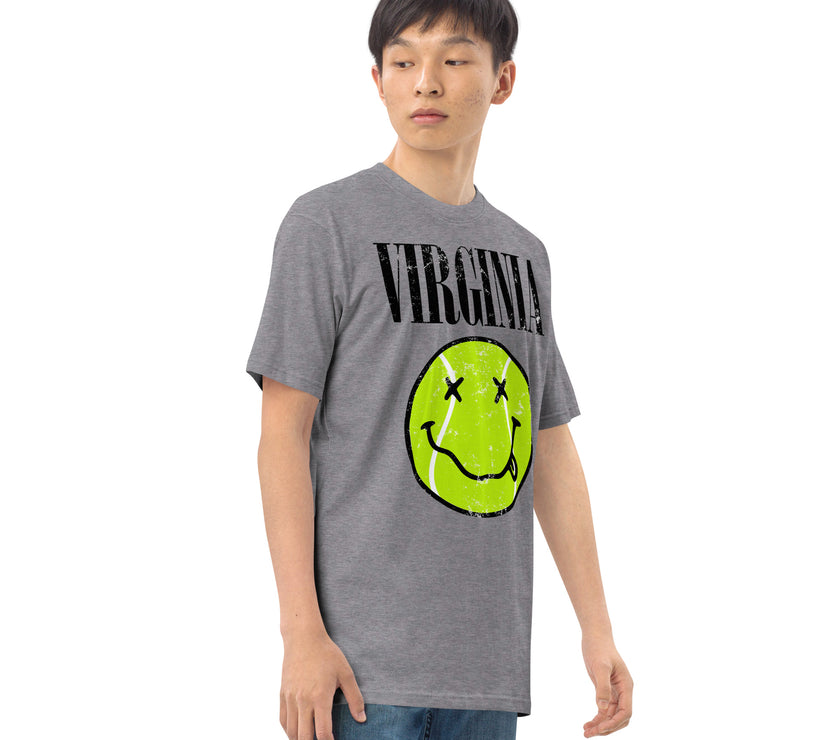 Virginia Smiley Face Tennis Ball by CoVA Tennis Men’s premium heavyweight tee