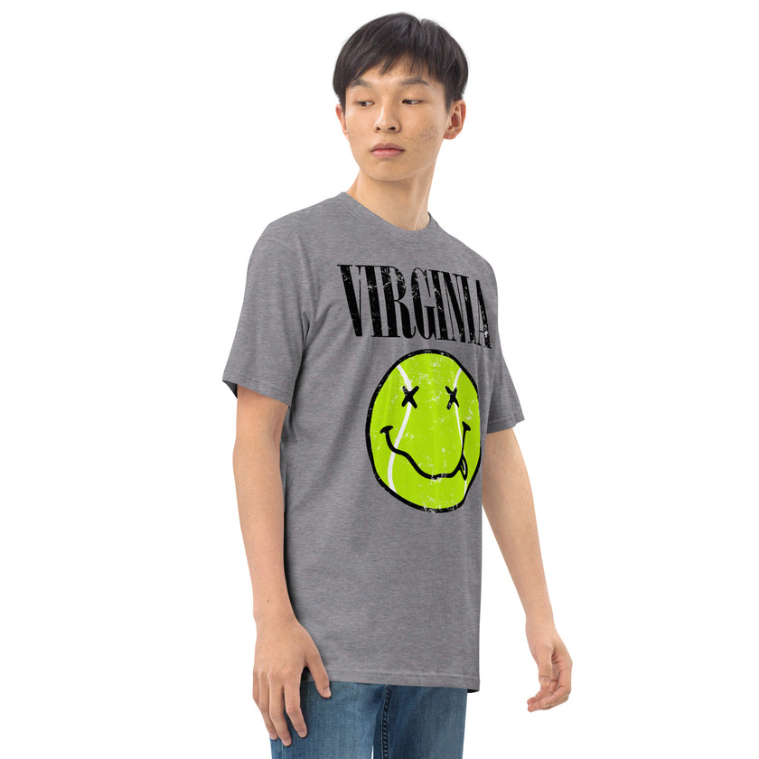 Virginia Smiley Face Tennis Ball by CoVA Tennis Men’s premium heavyweight tee