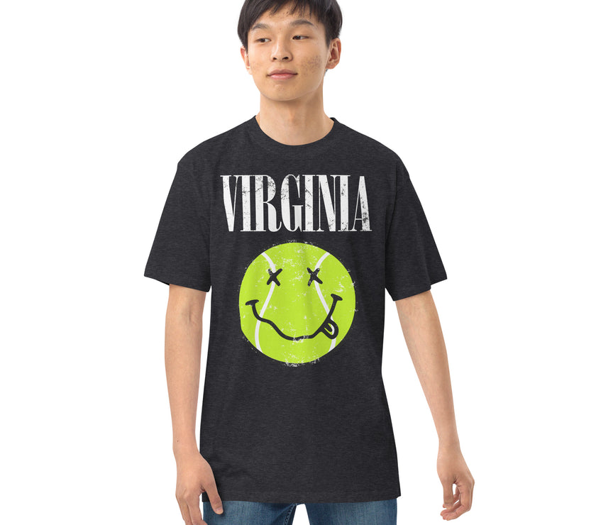 Virginia Smiley Face Tennis Ball by CoVA Tennis Men’s premium heavyweight tee