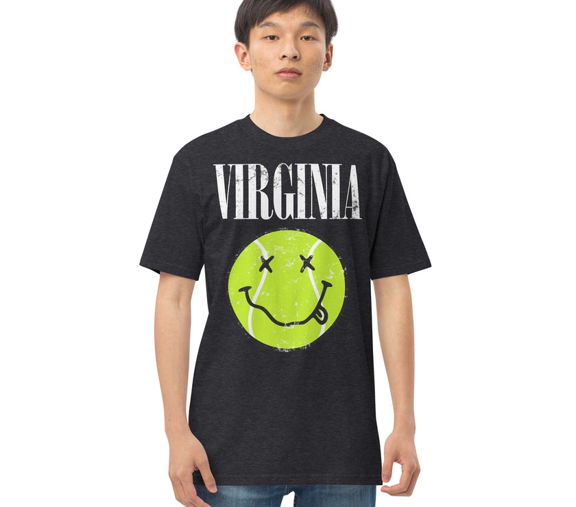 Virginia Smiley Face Tennis Ball by CoVA Tennis Men’s premium heavyweight tee