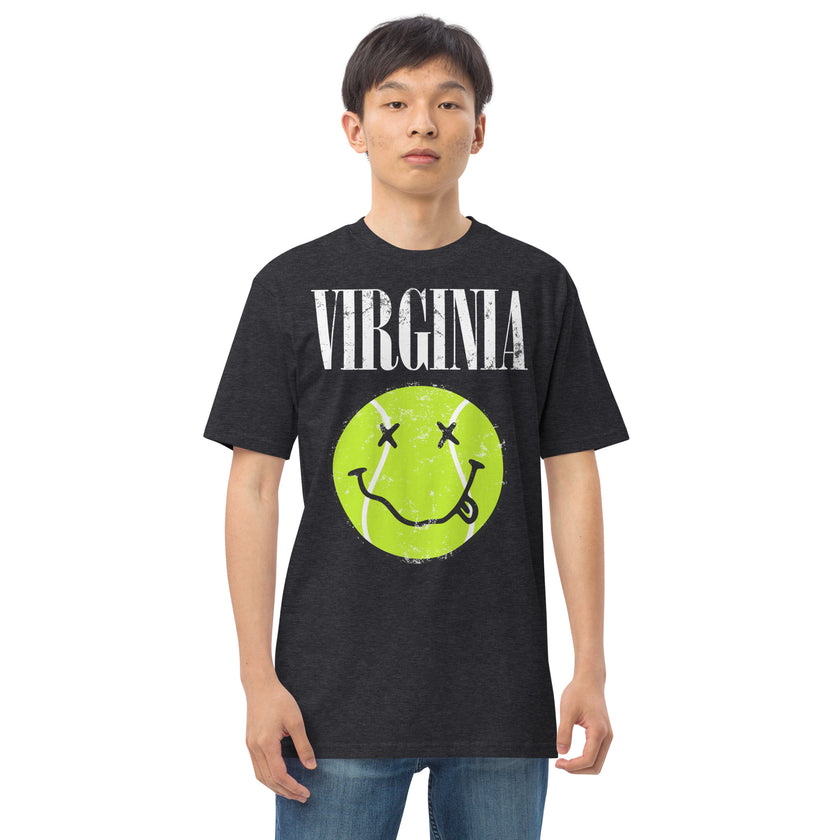 Virginia Smiley Face Tennis Ball by CoVA Tennis Men’s premium heavyweight tee