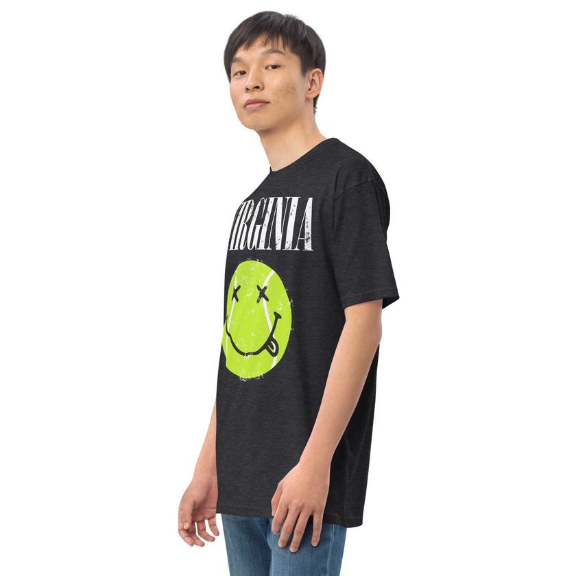 Virginia Smiley Face Tennis Ball by CoVA Tennis Men’s premium heavyweight tee