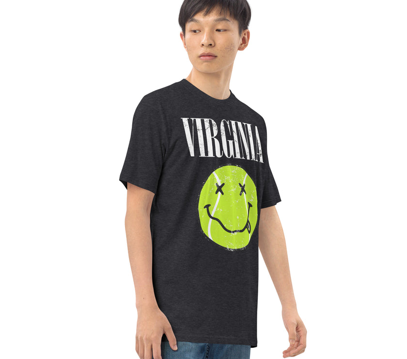 Virginia Smiley Face Tennis Ball by CoVA Tennis Men’s premium heavyweight tee