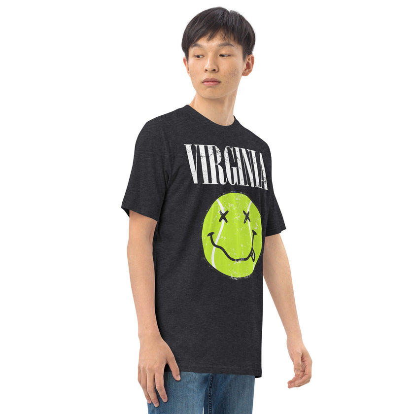 Virginia Smiley Face Tennis Ball by CoVA Tennis Men’s premium heavyweight tee