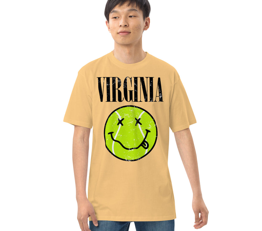 Virginia Smiley Face Tennis Ball by CoVA Tennis Men’s premium heavyweight tee