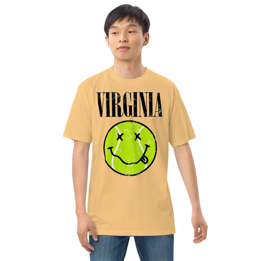 Virginia Smiley Face Tennis Ball by CoVA Tennis Men’s premium heavyweight tee