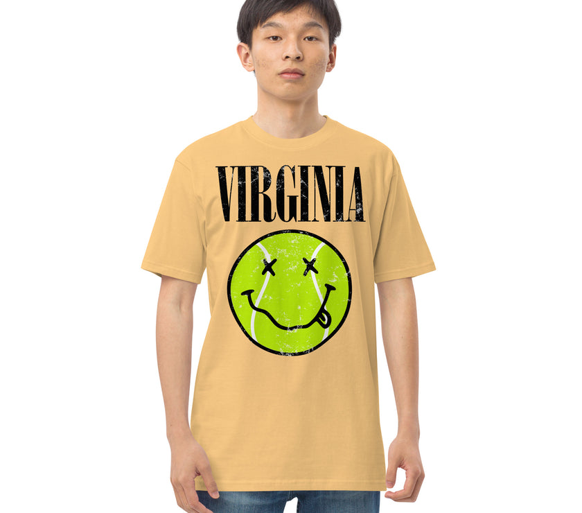 Virginia Smiley Face Tennis Ball by CoVA Tennis Men’s premium heavyweight tee