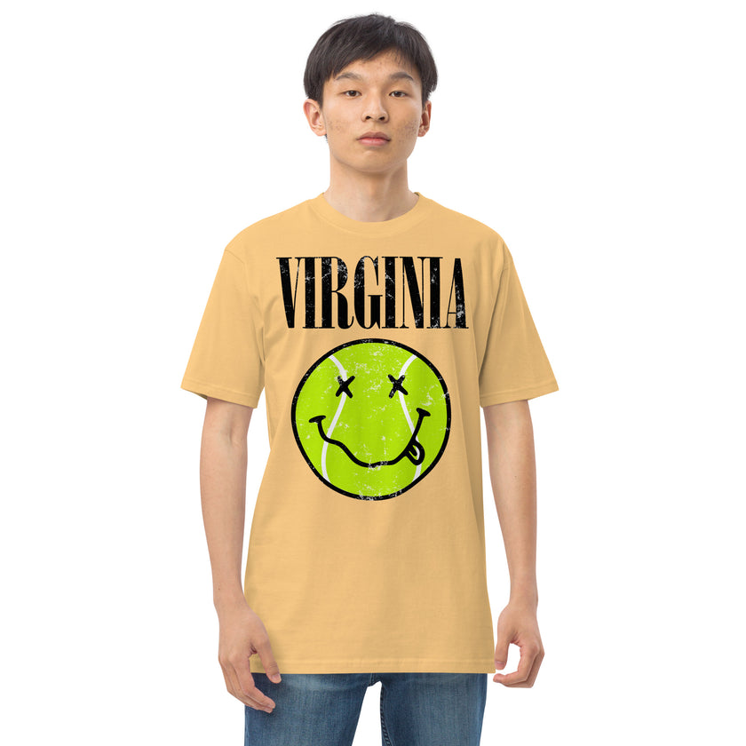 Virginia Smiley Face Tennis Ball by CoVA Tennis Men’s premium heavyweight tee