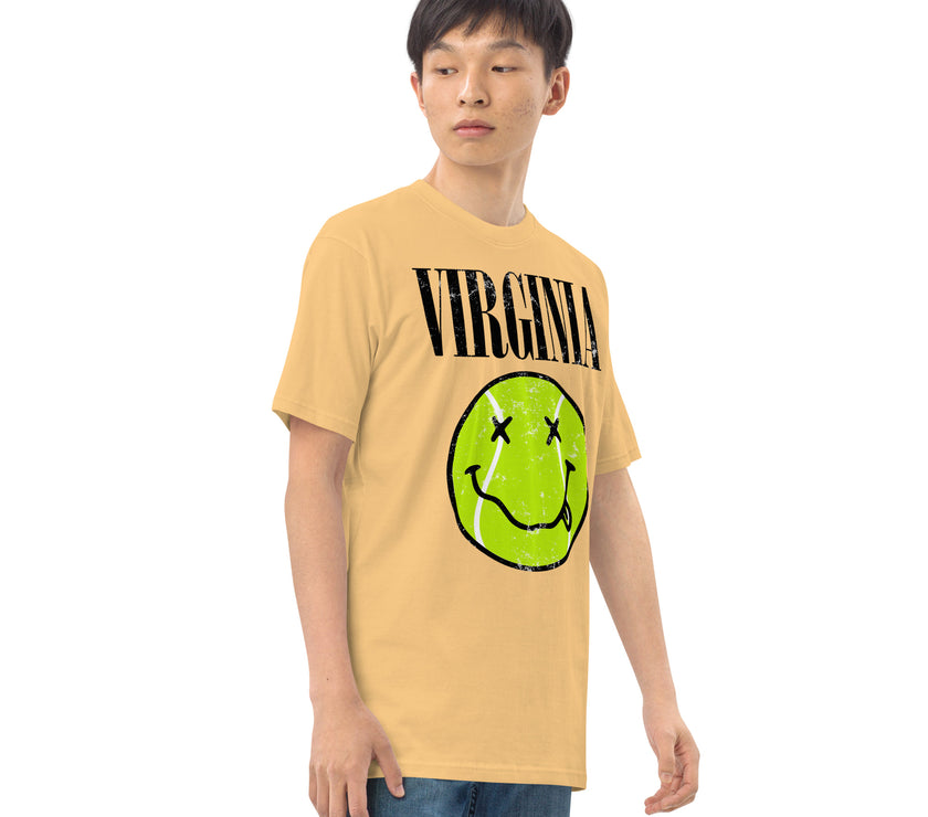 Virginia Smiley Face Tennis Ball by CoVA Tennis Men’s premium heavyweight tee