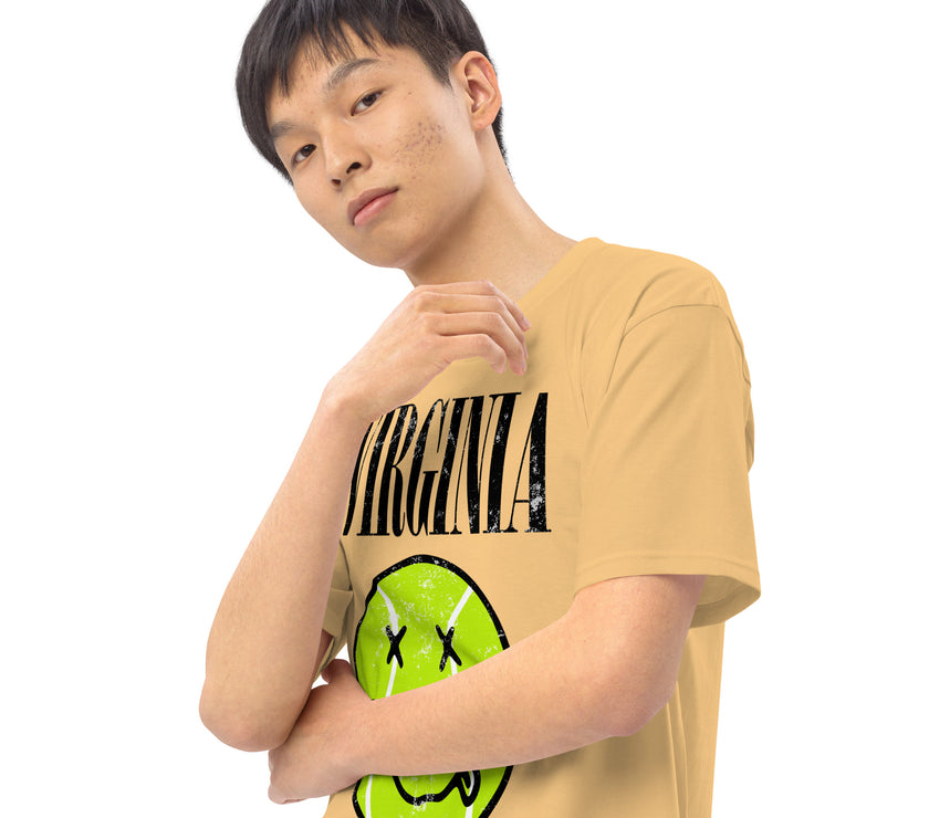 Virginia Smiley Face Tennis Ball by CoVA Tennis Men’s premium heavyweight tee