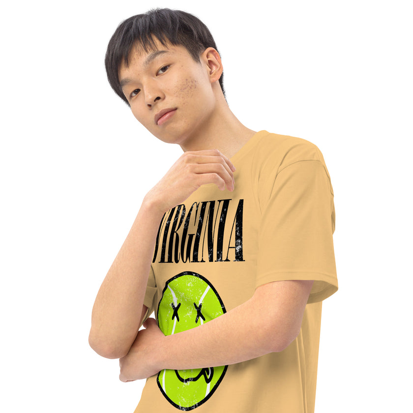 Virginia Smiley Face Tennis Ball by CoVA Tennis Men’s premium heavyweight tee