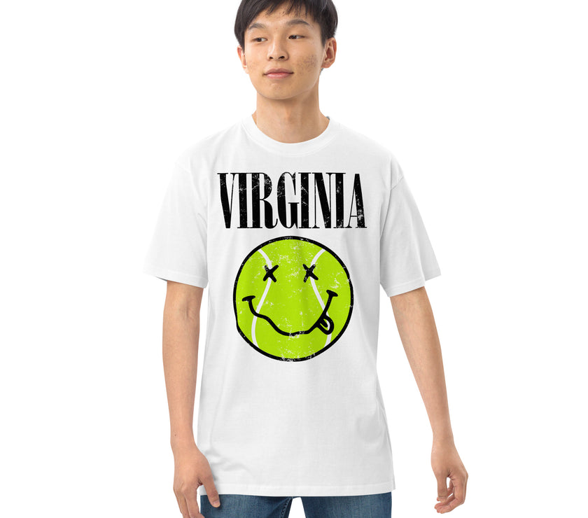 Virginia Smiley Face Tennis Ball by CoVA Tennis Men’s premium heavyweight tee